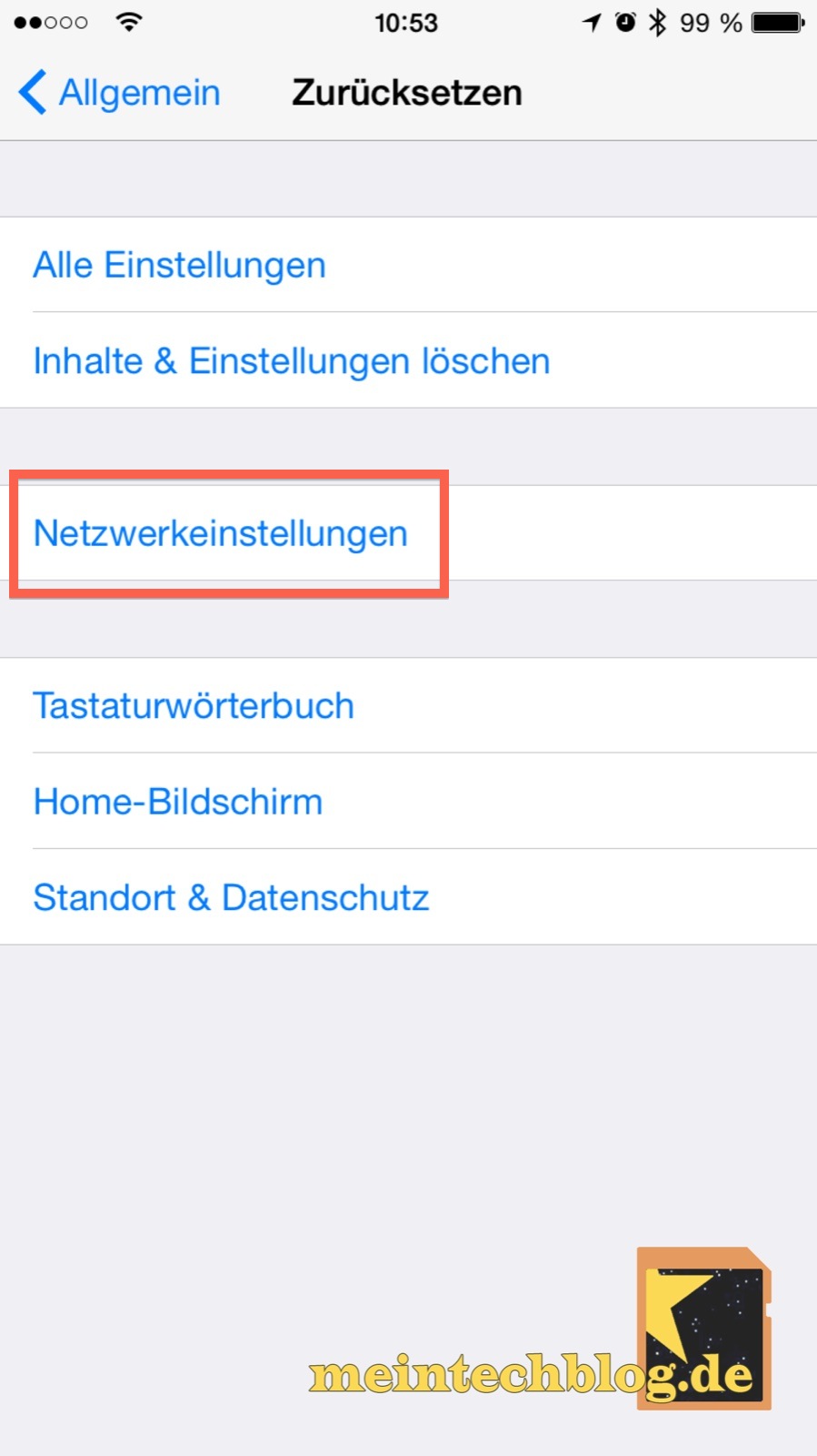 iOS Einstellungen Allgemein Zuruecksetzen Netzwerkeinstellungen