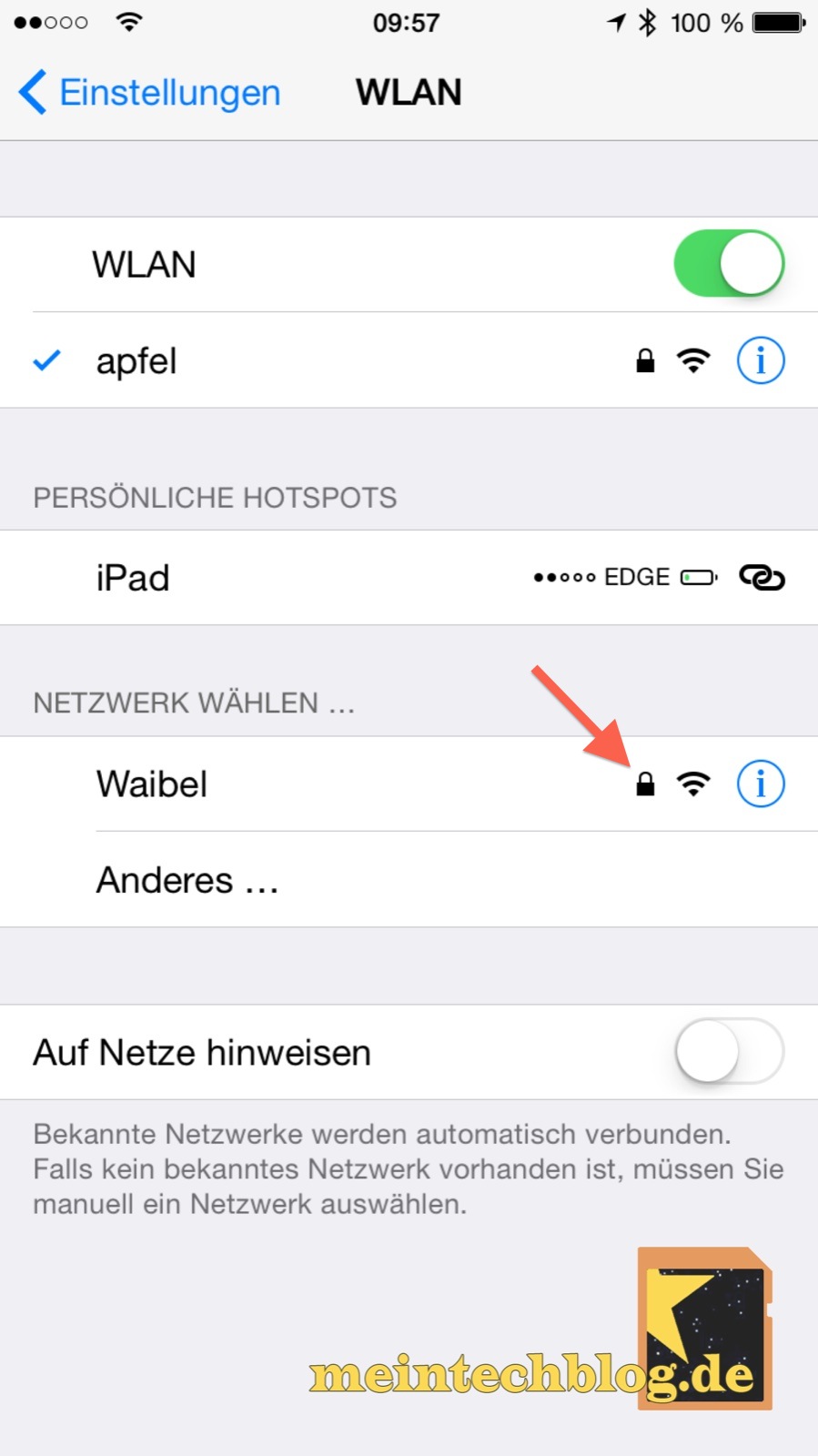 iOS Einstellungen WLAN Sichere WLan-Netze