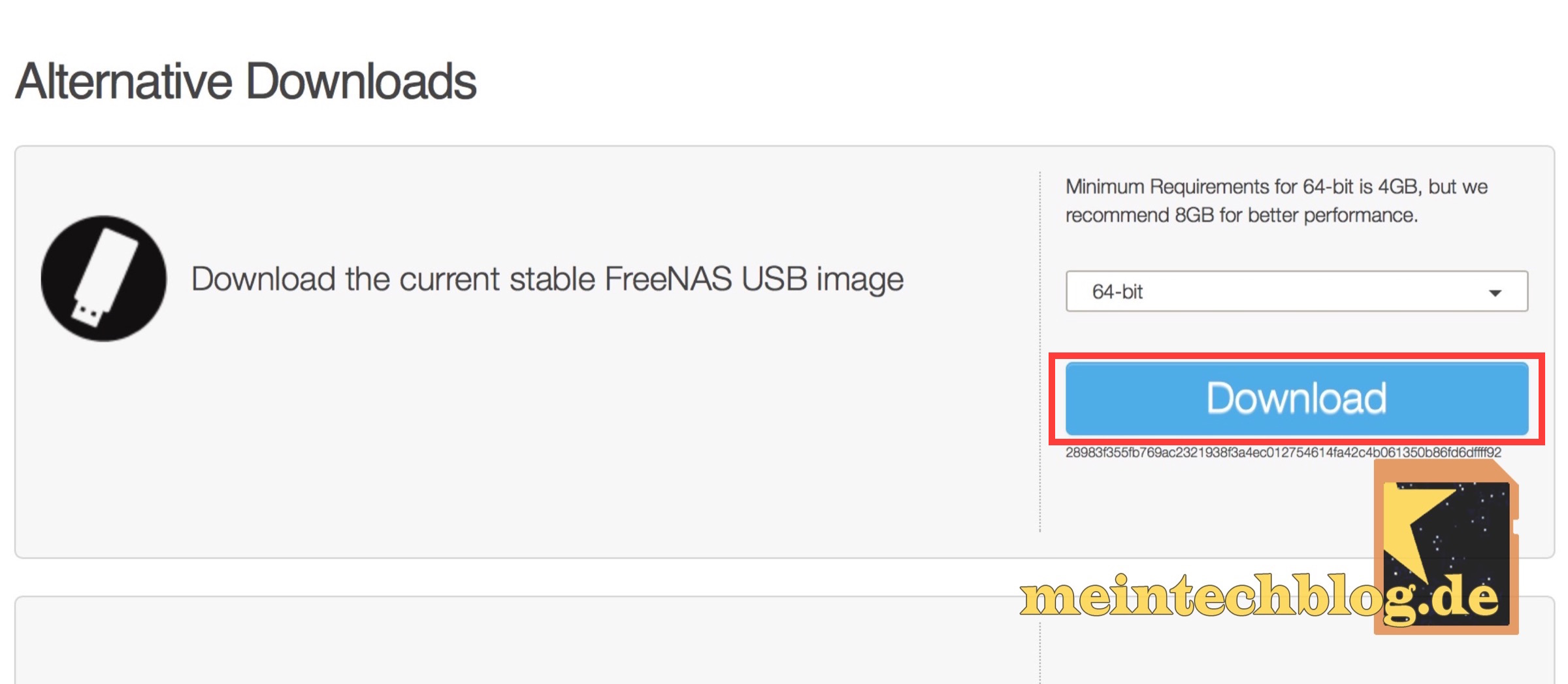 FreeNAS Alternative Downloads USB image 64-bit