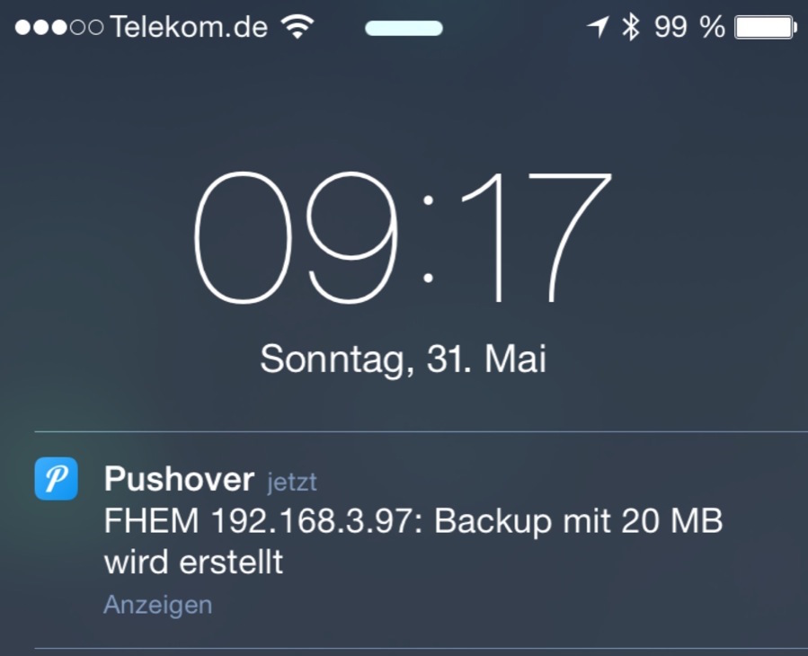 FHEM Backup Pushover Notifcation iPhone 6