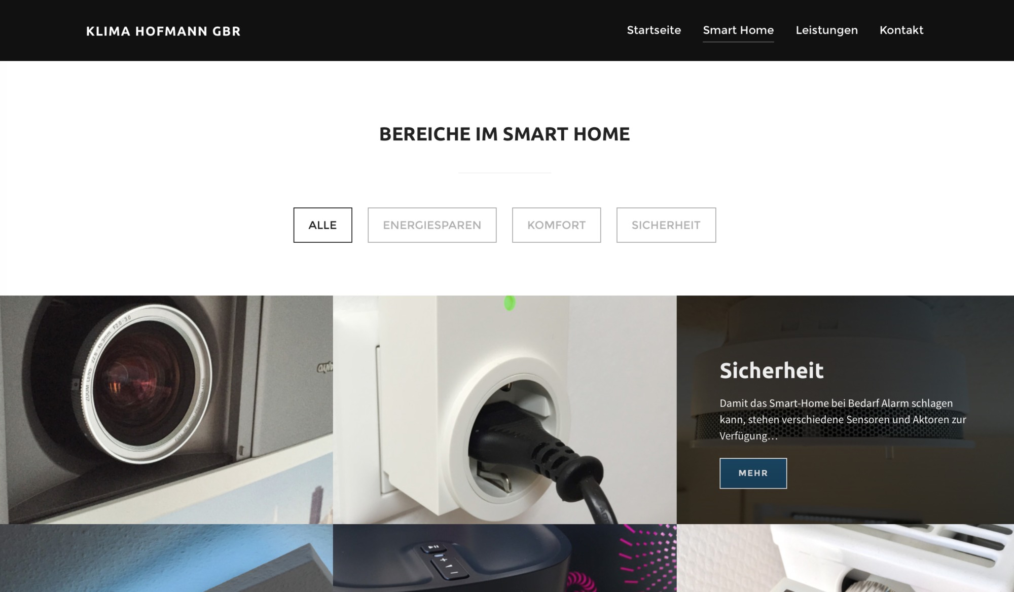 klimahofmann.de bereiche im smart home website