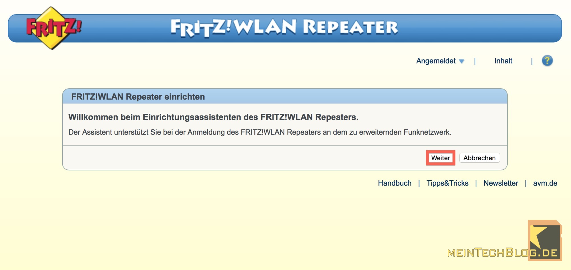 FritzWLAN Repeater Einrichtungsassistent