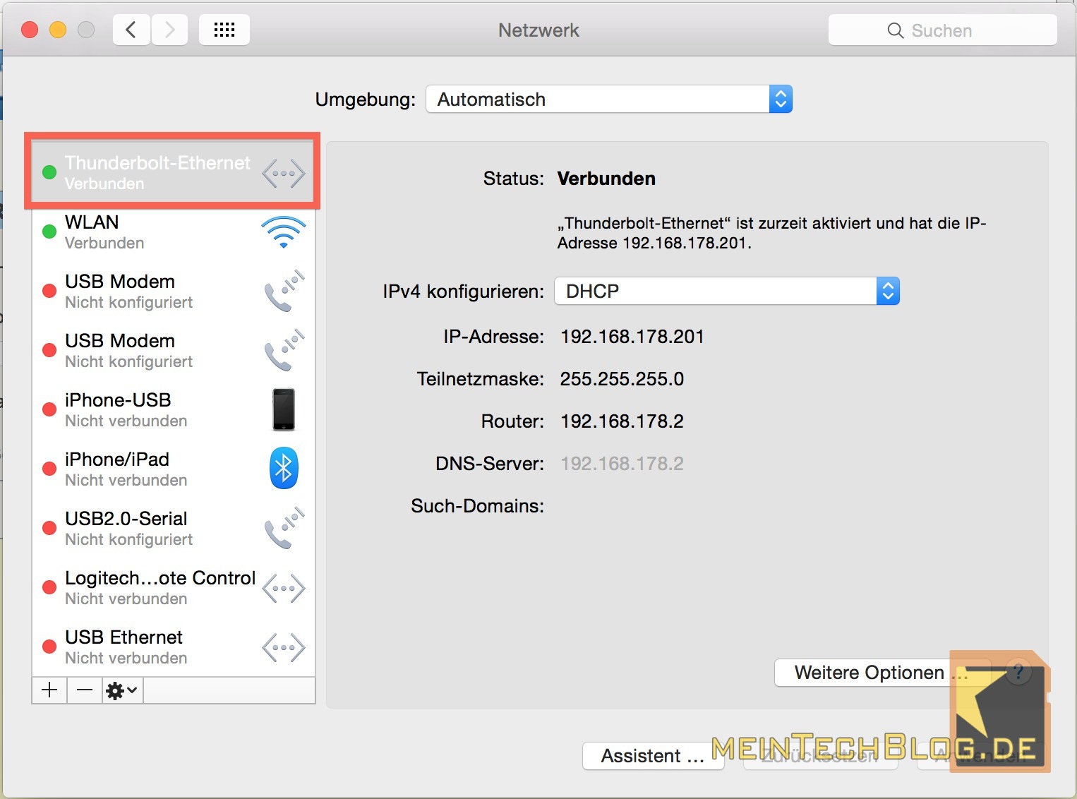 Mac OSX Thungerdbold-Ethernet hoechste Prioritaet