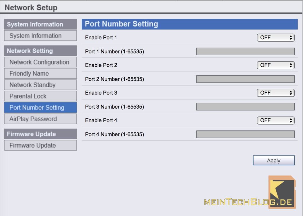 Pioneer AVR Network Setup Port Number Setting