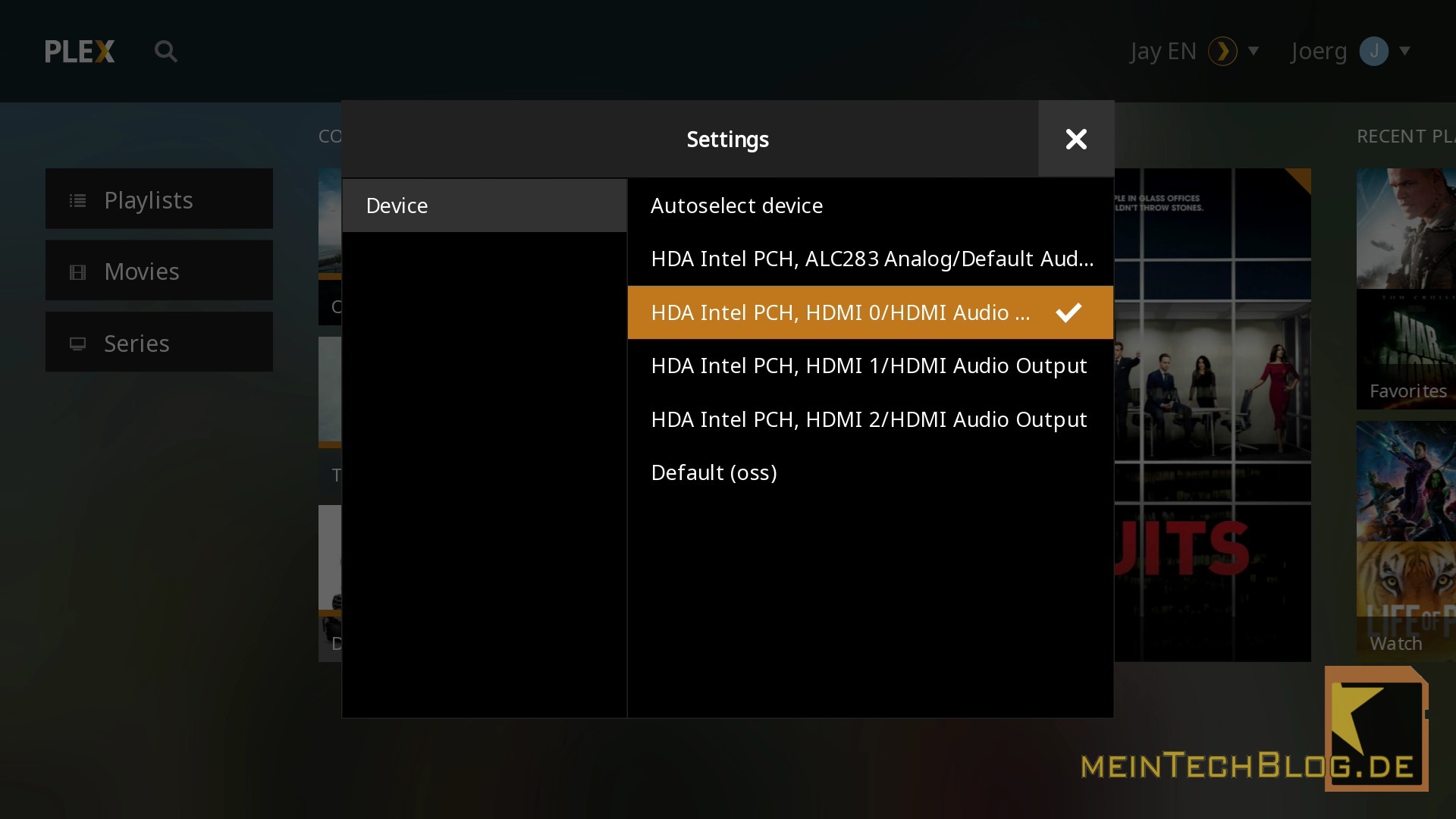 Plex Media Player - Settings Audio Device