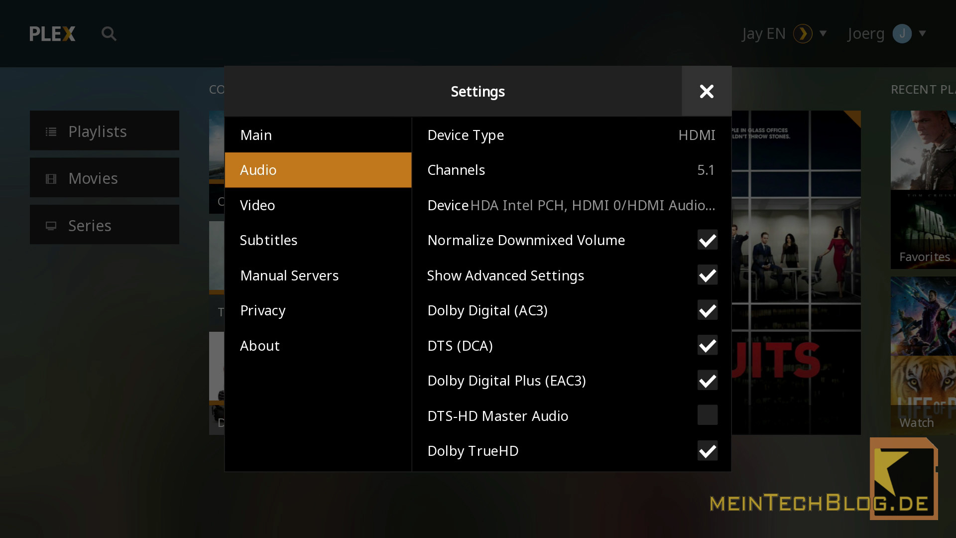 Plex Media Player - Settings Audio